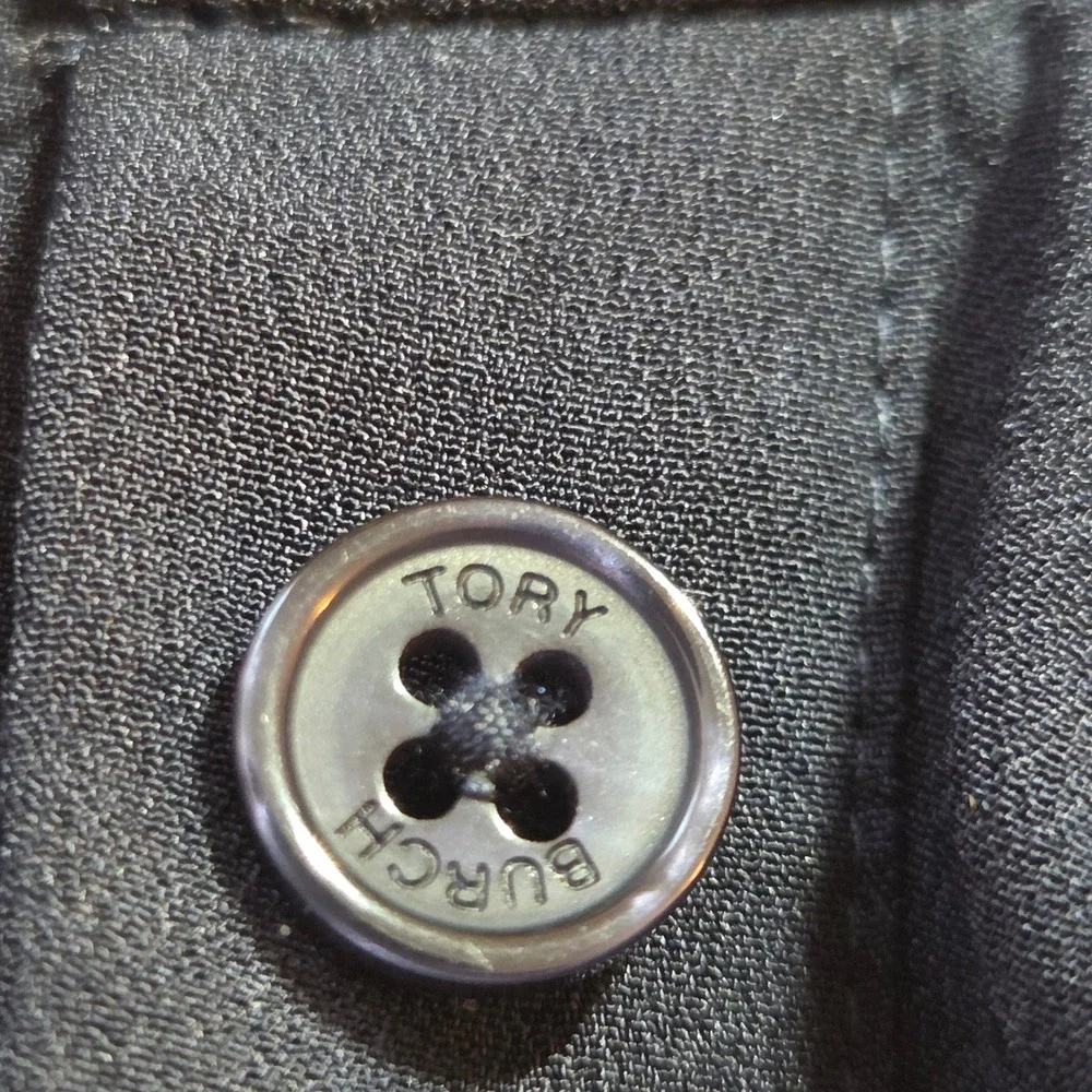 Tory Burch Navy Blue Ruffle Front Drop Waist Shirt Dress Size 2 Logo Buttons